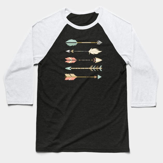 Boho Feather Arrows Stack Baseball T-Shirt by figandlilyco